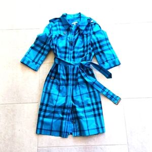 BURBERRY BRIT women's Light Blue Plaid Coat- Dress Button Up Size M